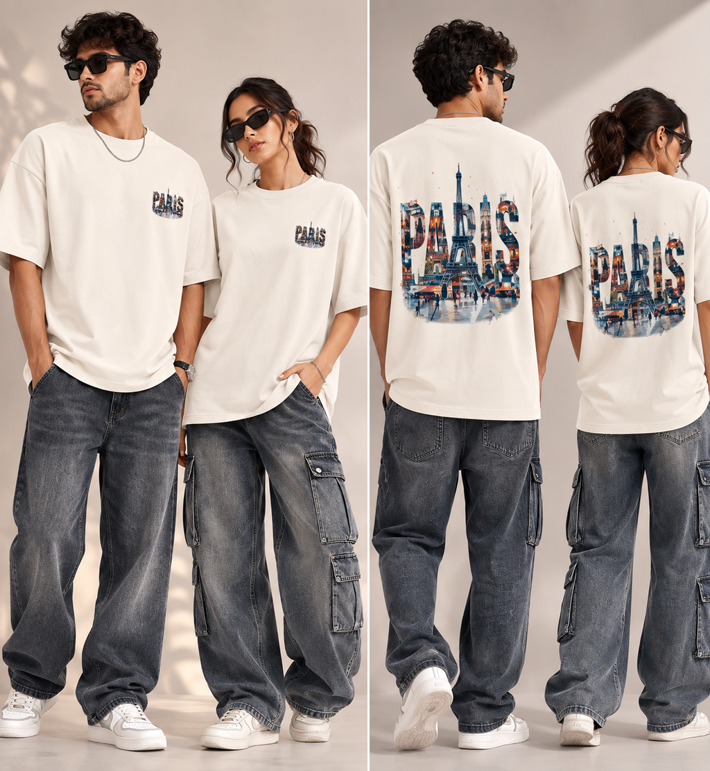 Paris Graphic Print Unisex Terry Oversized Tee – 260 GSM Streetwear T-Shirt