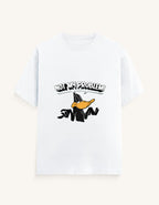 Front view of an off-white unisex classic crew t-shirt featuring a cartoon duck graphic with the text "NOT MY PROBLEM!" printed across the chest.