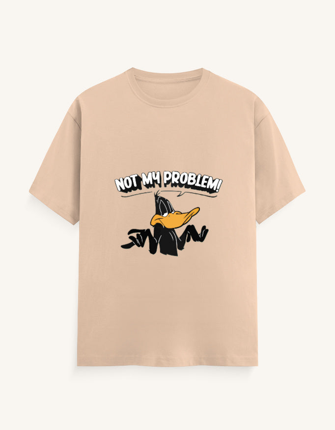 Front view of an off-white unisex classic crew t-shirt featuring a cartoon duck graphic with the text "NOT MY PROBLEM!" printed across the chest.