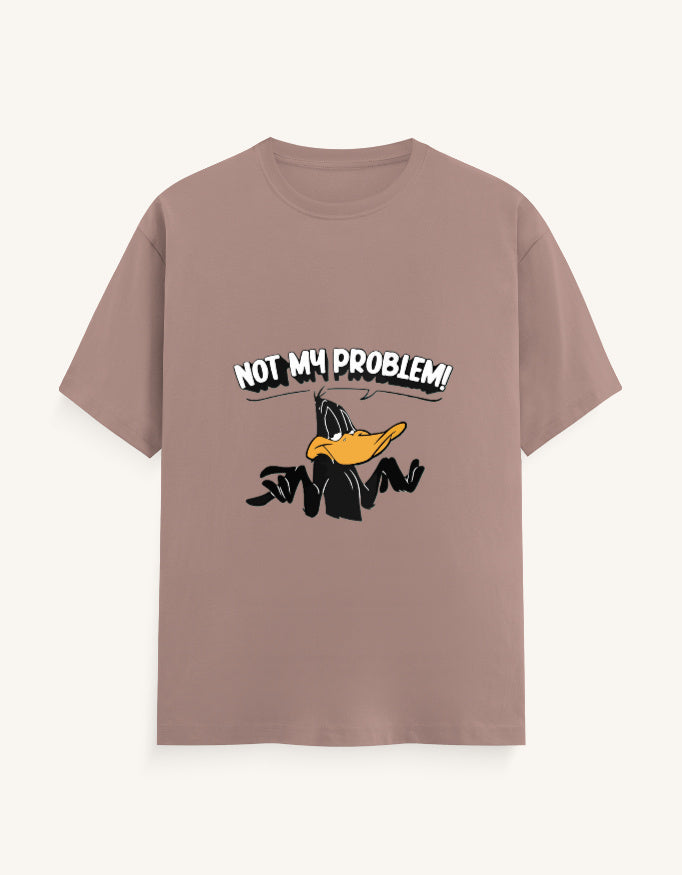 Front view of an off-white unisex classic crew t-shirt featuring a cartoon duck graphic with the text "NOT MY PROBLEM!" printed across the chest.
