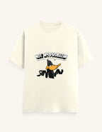 Front view of an off-white unisex classic crew t-shirt featuring a cartoon duck graphic with the text "NOT MY PROBLEM!" printed across the chest.