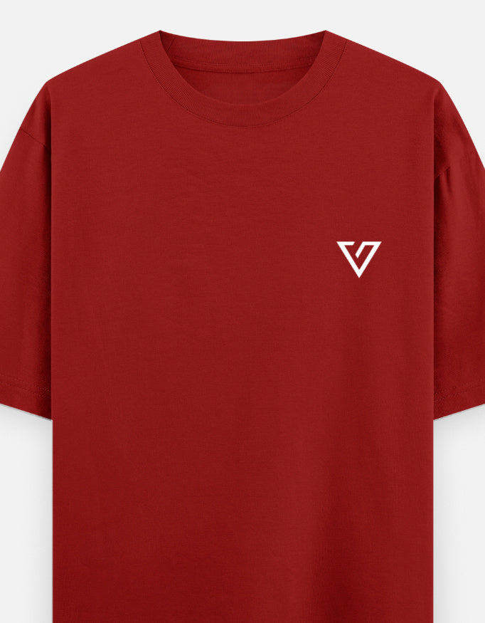 Red t-shirt with a white star design on a white background