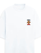 A white short-sleeve crewneck t-shirt featuring a small graphic print on the left chest of Marvel's Black Panther.