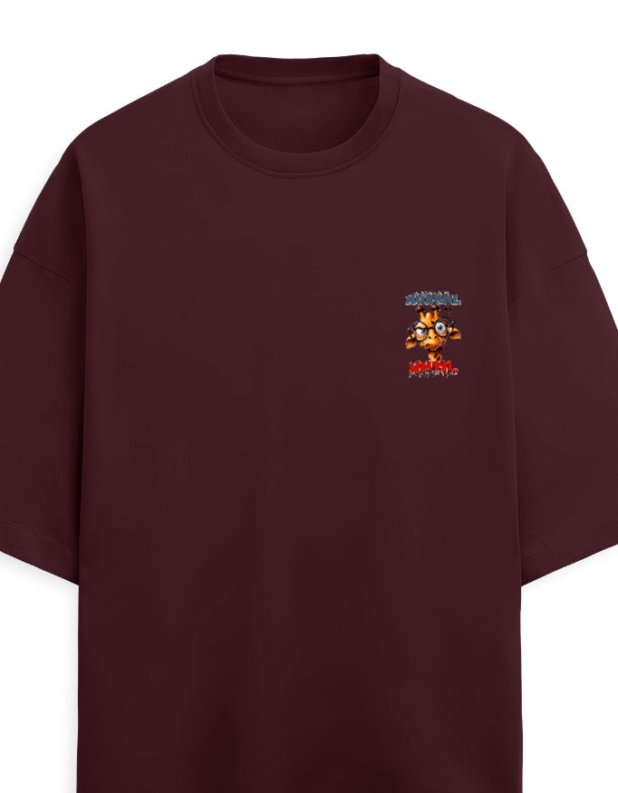Black t-shirt with a small embroidered design on the chest against a white background